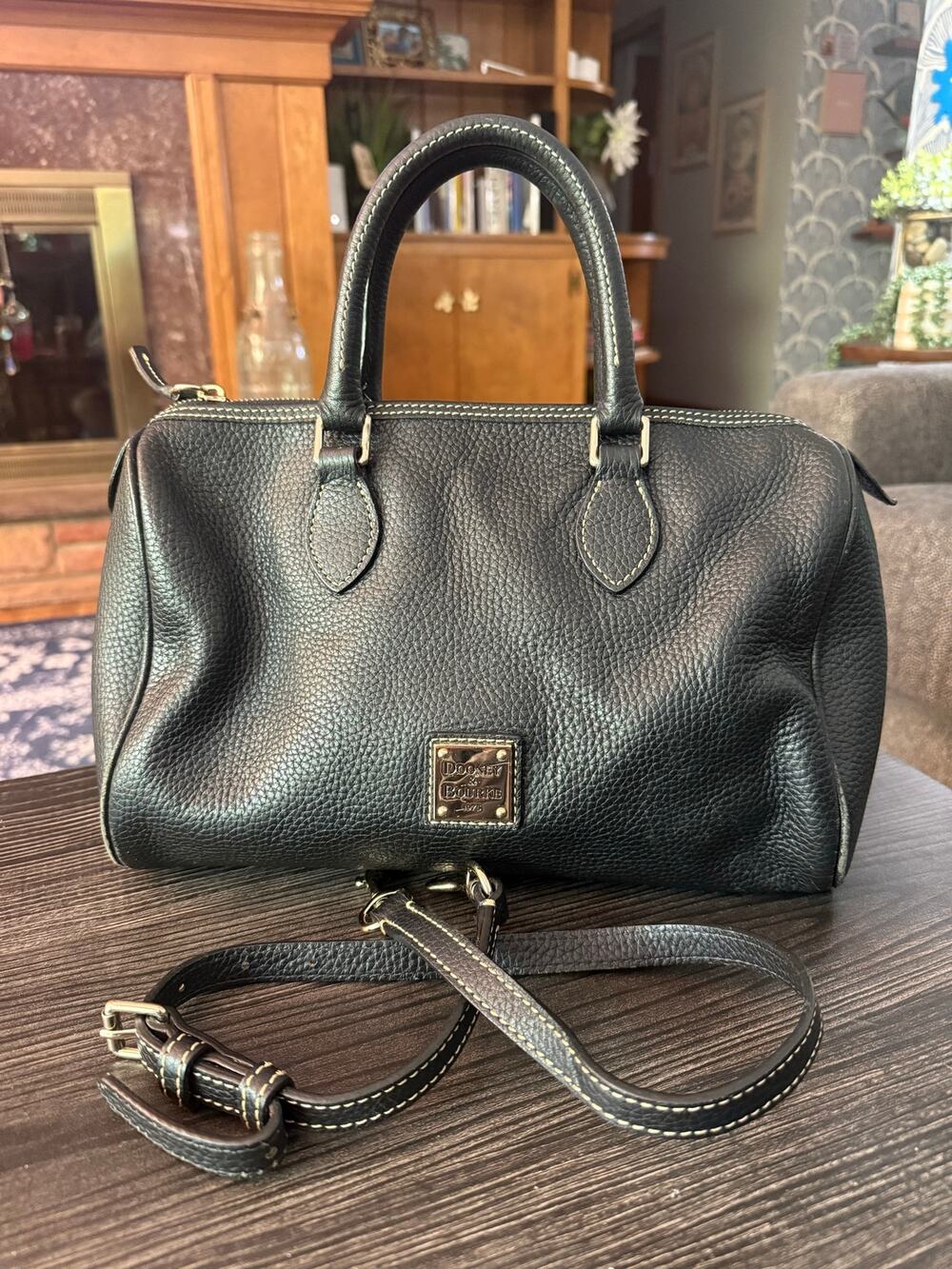 Dooney & Bourke Dillon Black Pebble Grain Barrel Satchel